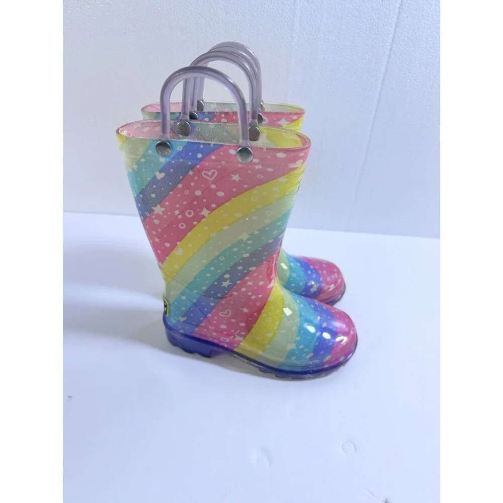 Western Chief Kids Mystical Pastels Rainbow Rain Boots‎ Size 7/8 Purple PVC